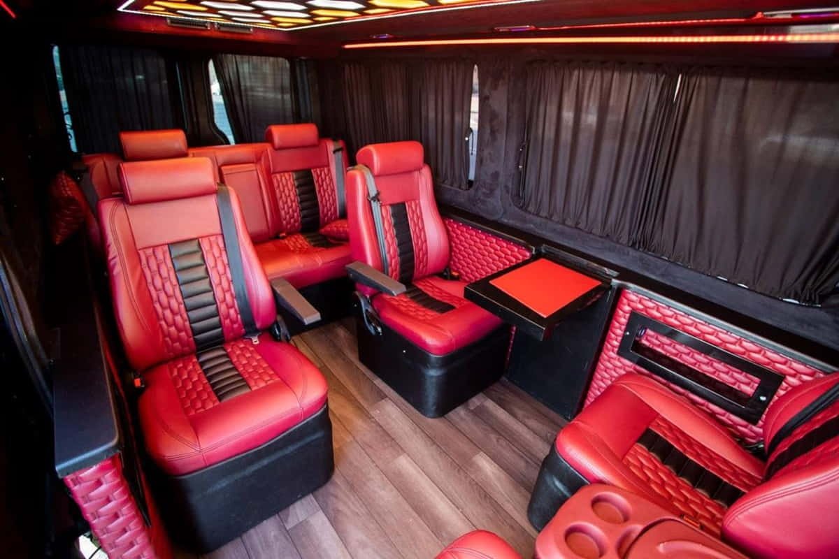 8 seater minibus interior in Baku with table