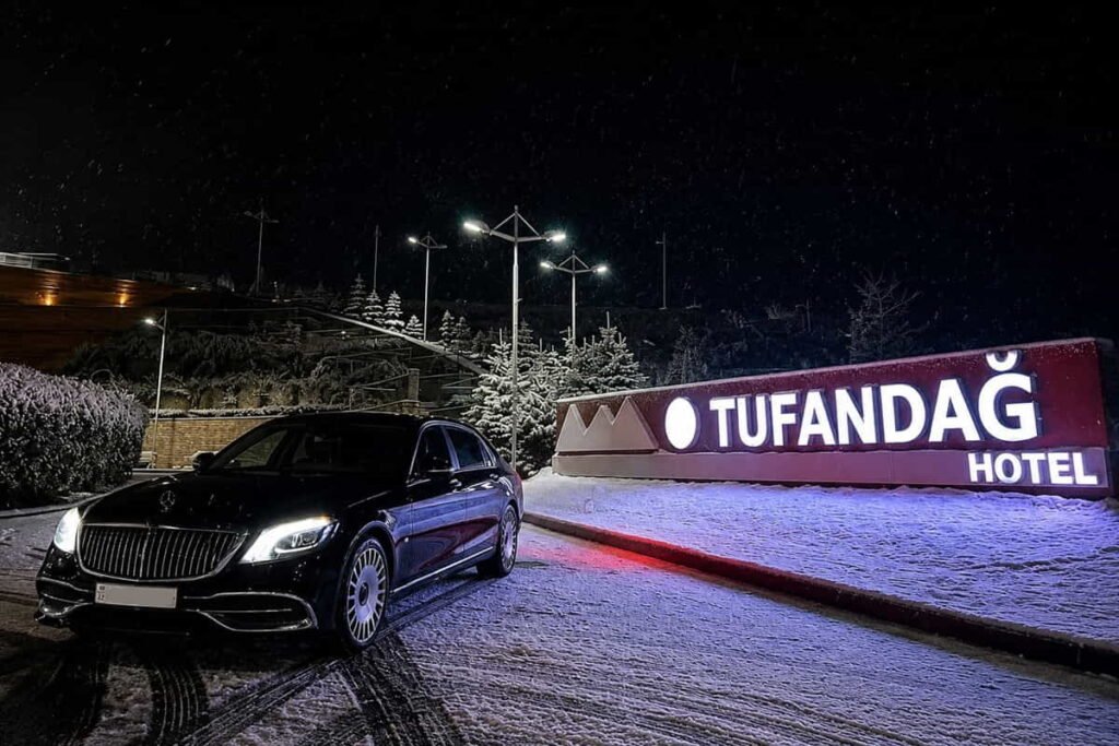 Luxury road trip from Baku to Tufandag Hotel in a Mercedes Maybach during winter