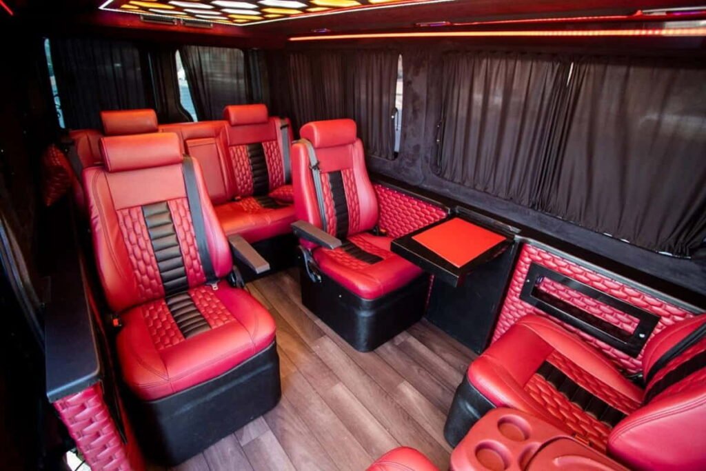 8 seater minibus interior in Baku with table